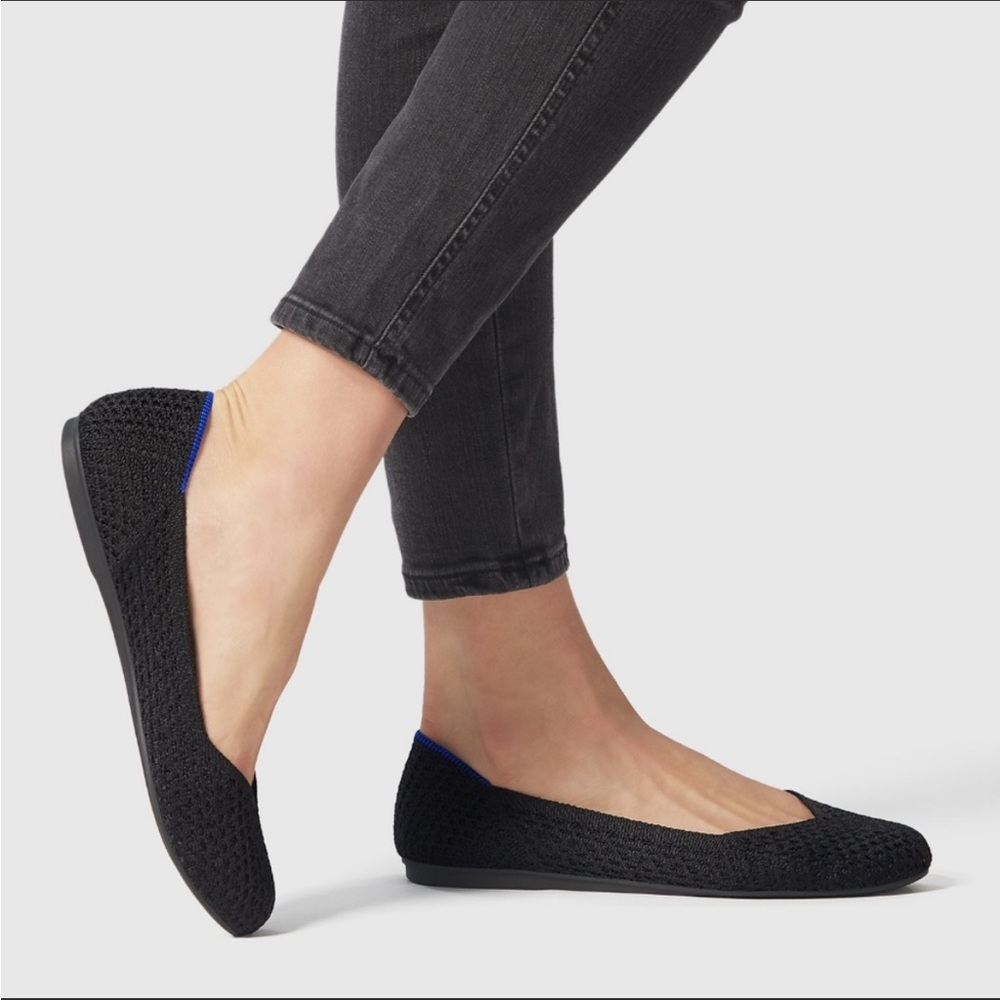 Rothy's The Flat Round Toe Black Honeycomb Flat Shoes Size 6.5